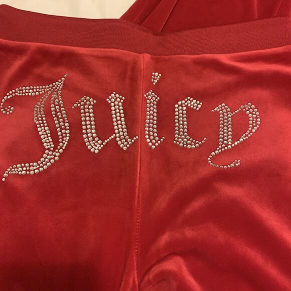 Juicy Couture Velour Y2K Tracksuit Set S Mcbling Red Spell Out Booty Rhinestones - Picture 9 of 15